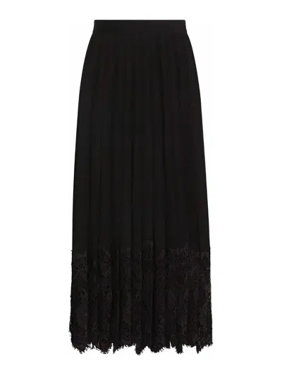 Dolce & Gabbana Gonna Midi In Chiffon And Black Lace In Black