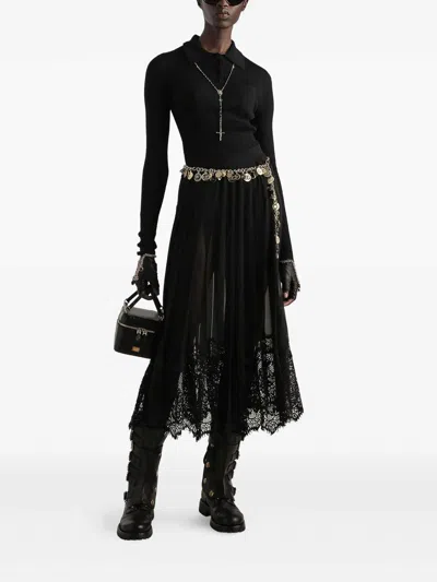 Dolce & Gabbana Gonna Midi In Chiffon And Black Lace In Black