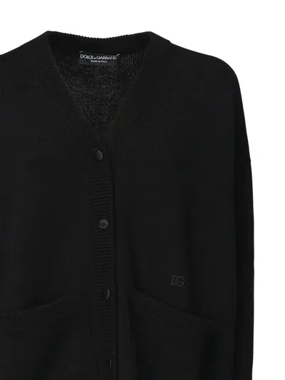 Dolce & Gabbana V-neck Cardigan With Front Pockets And Ribbed Cuffs In Black