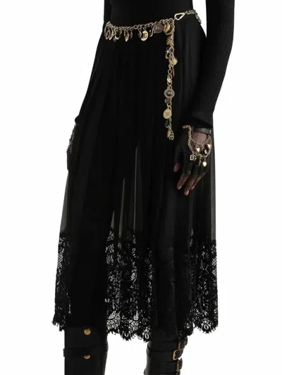 Dolce & Gabbana Gonna Midi In Chiffon And Black Lace In Black
