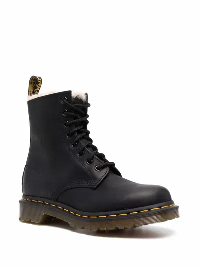 Dr. Martens 1460 Serena Faux Shearling-lined Combat Boots In Black