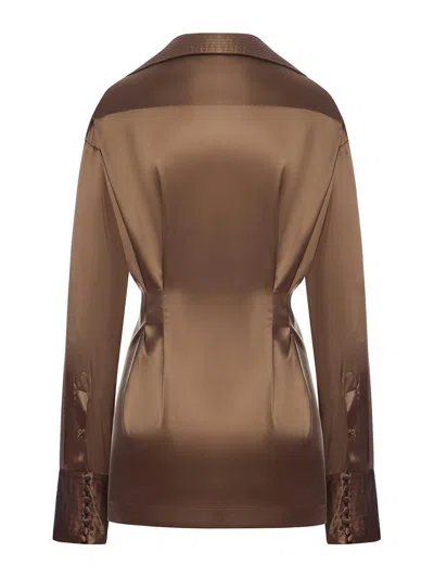 Dries Van Noten Silk Blouse With Front Draping In Brown