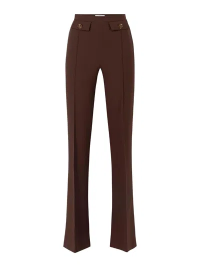 Elisabetta Franchi High-waisted Flared Pants With Decorative Button Details In Brown