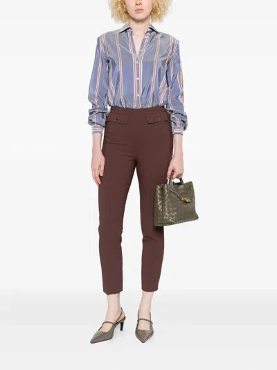 Elisabetta Franchi Cropped Trousers With Belt Loops And Buttoned Pockets In Brown