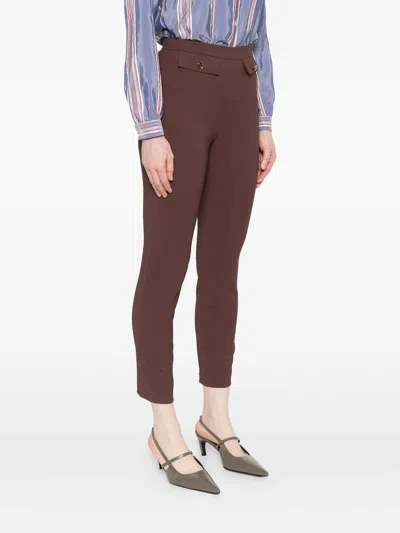Elisabetta Franchi Cropped Trousers With Belt Loops And Buttoned Pockets In Brown