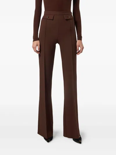 Elisabetta Franchi High-waisted Flared Pants With Decorative Button Details In Brown