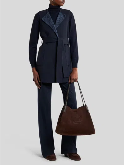 Etro Waist Belt Sleeveless Jacket Front Pockets In Blue