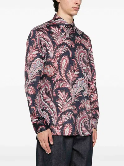 Etro Shirt Paisley Pattern Button-down Collar In Black