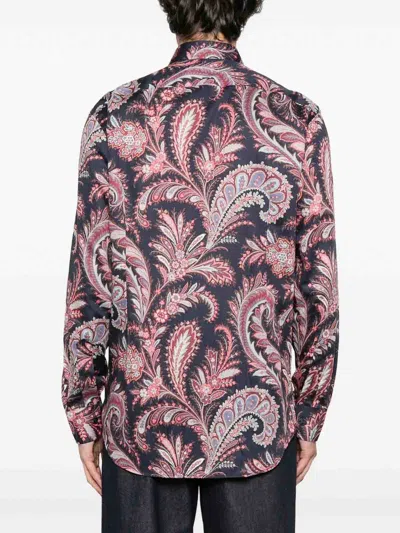 Etro Shirt Paisley Pattern Button-down Collar In Black