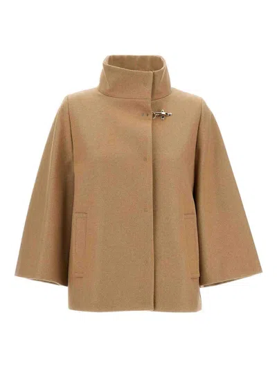Fay Structured Jacket With Pockets And High Collar In Brown
