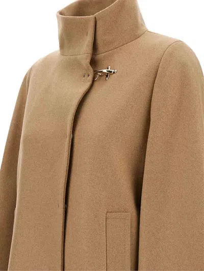 Fay Structured Jacket With Pockets And High Collar In Brown