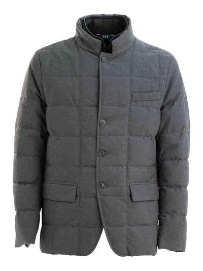 Fay Short Down Jacket In Carded Wool Flannel In Blue