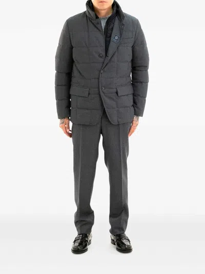 Fay Short Down Jacket In Carded Wool Flannel In Blue