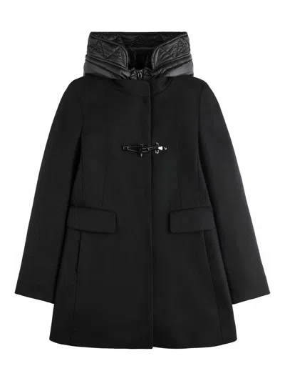 Fay Toggle Coat In Black Wool Blend Fabric In Blue