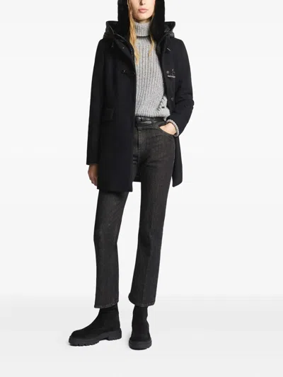 Fay Toggle Coat In Black Wool Blend Fabric In Blue