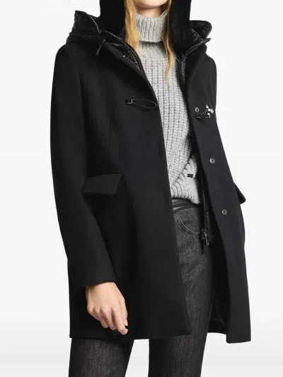Fay Toggle Coat In Black Wool Blend Fabric In Blue