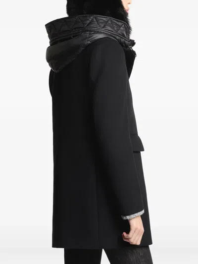 Fay Toggle Coat In Black Wool Blend Fabric In Blue