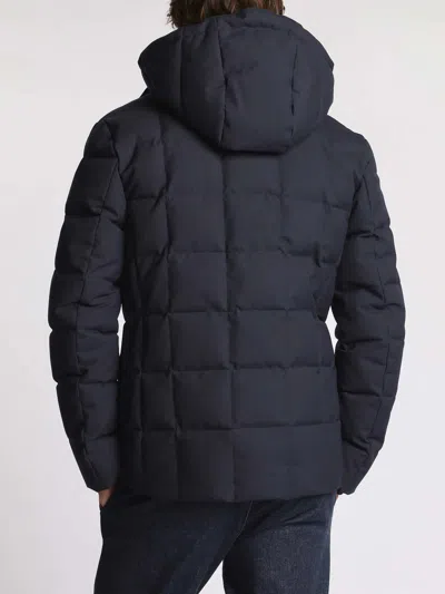 Fay Caban In Canvas Melange Imbottito In Piuma. Regular-fit. Double Front Trapuntato A Quadri. Trattamen In Blue