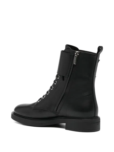 Gianvito Rossi Leather Buckle Cuff Combat Booties In Black