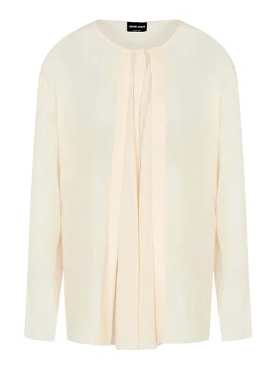 Giorgio Armani Silk Draped Shirt Front Pleats In Neutral