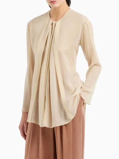 Giorgio Armani Silk Draped Shirt Front Pleats In Neutral