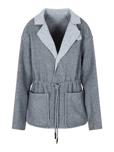 Giorgio Armani Single-breasted Jacket In Wool And Cashmere Double Cloth In Gray