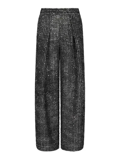 Giorgio Armani Single-pleat Jersey Trousers With A Flocked Print And Sequins In Black