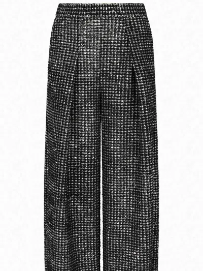 Giorgio Armani Single-pleat Jersey Trousers With A Flocked Print And Sequins In Black