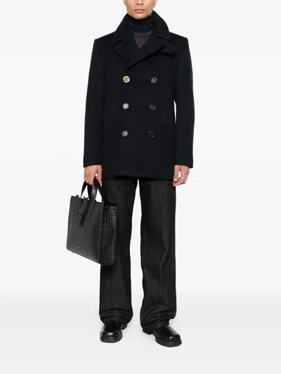 Givenchy Double-breasted Coat Featuring Front Pockets In Blue