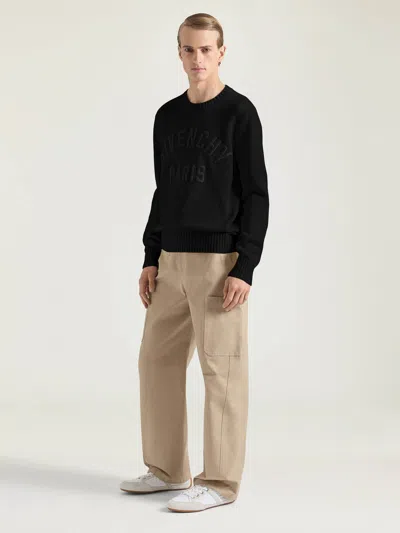 Givenchy Black Crew Neck Sweater With Logo Lettering On The Front In Cotton Man In Black