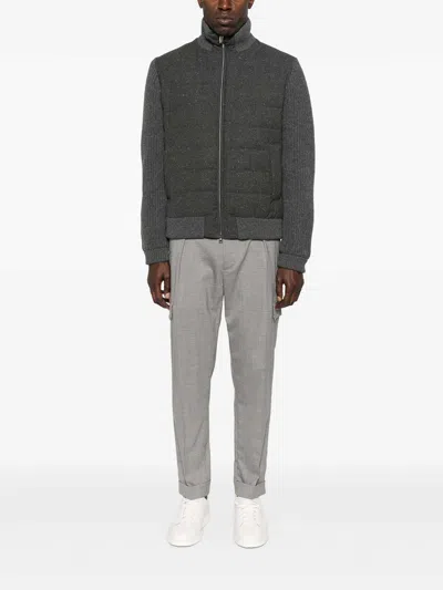 Herno Padded Bomber Jacket With Knitted Sleeves In Gray