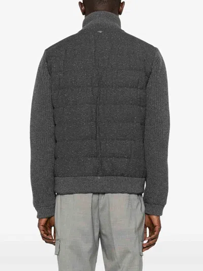 Herno Padded Bomber Jacket With Knitted Sleeves In Gray