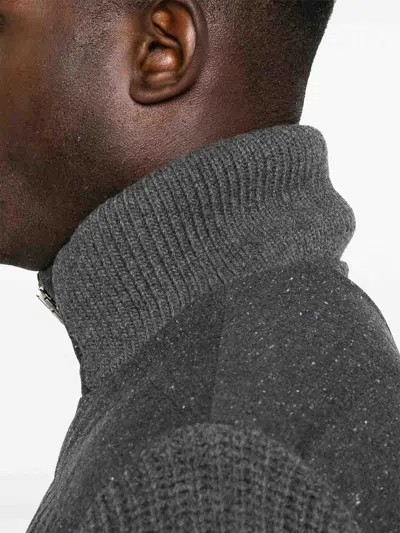 Herno Padded Bomber Jacket With Knitted Sleeves In Gray