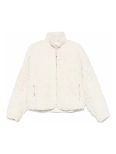 Jil Sander Textured High Collar Long Sleeve Jacket In White