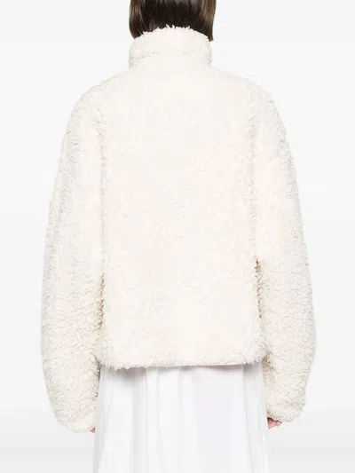 Jil Sander Textured High Collar Long Sleeve Jacket In White