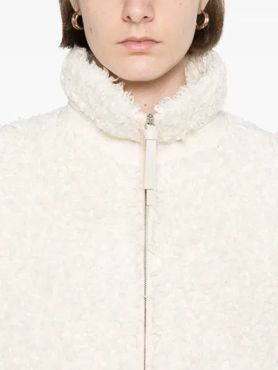 Jil Sander Textured High Collar Long Sleeve Jacket In White