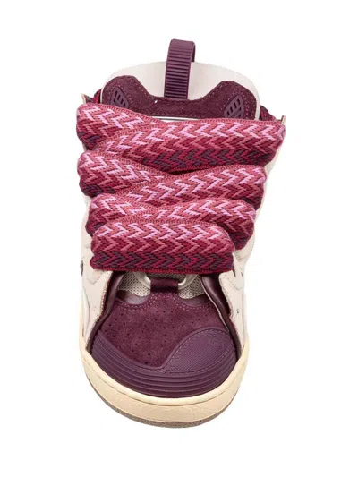 Lanvin Curb Leather And Fabric Sneakers In Beige And Burgundy In Brown