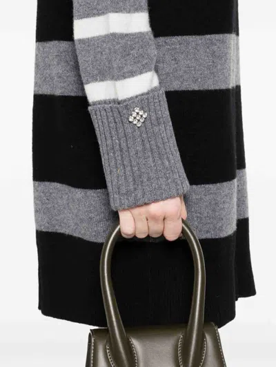 Liu •jo Black Wool Mini Dress With Horizontal Stripes In Black