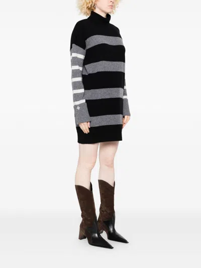 Liu •jo Black Wool Mini Dress With Horizontal Stripes In Black