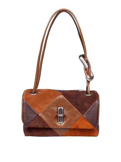 Marc Jacobs The Mini Dual Shoulder Bag In Patchwork Suede In Brown