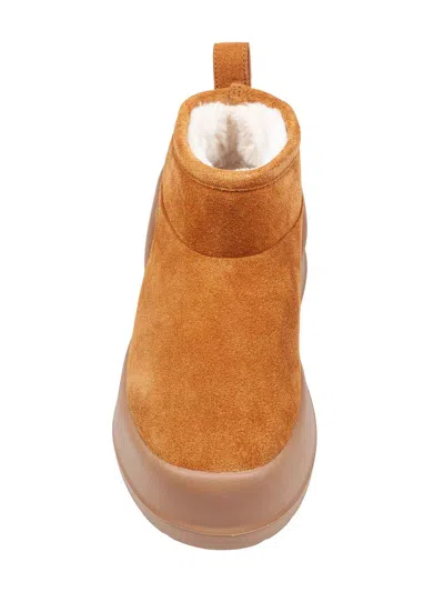 Moon Boot Suede Luna Booties With Eco-shearling Lining In Brown