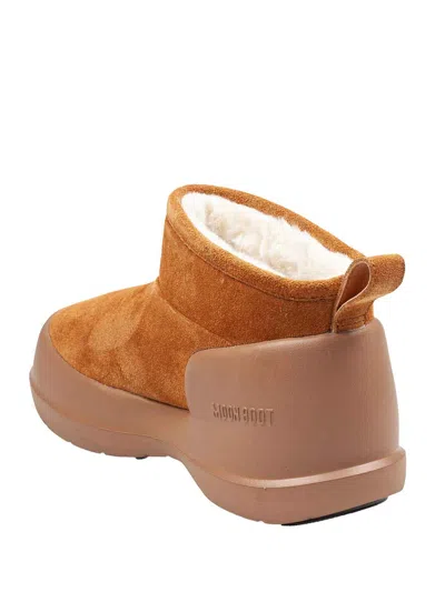 Moon Boot Suede Luna Booties With Eco-shearling Lining In Brown
