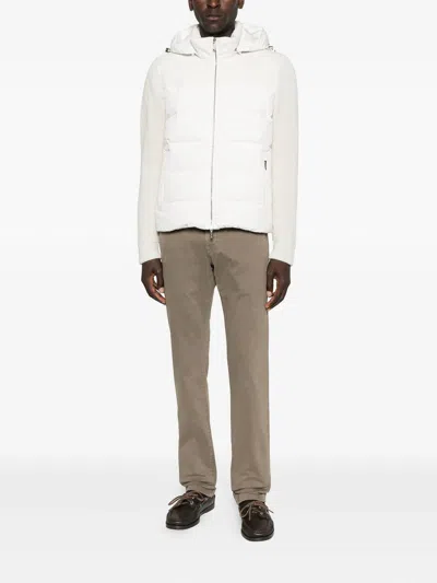 Moorer Quilted Hooded Jacket Side Pockets In White