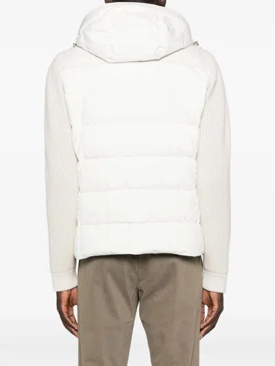 Moorer Quilted Hooded Jacket Side Pockets In White