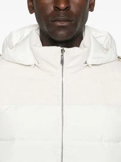 Moorer Quilted Hooded Jacket Side Pockets In White