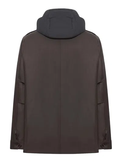 Moorer Isac Hooded Wool Field Jacket In Brown