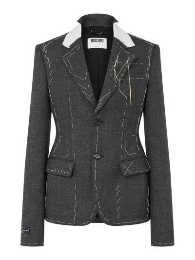 Moschino Couture Grey Wool Blazer In Black