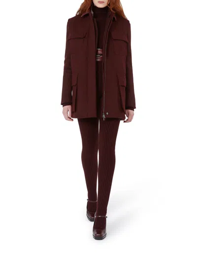 Max Mara Sleeveless Jacket With Leather Collar And Pockets In Burgundy