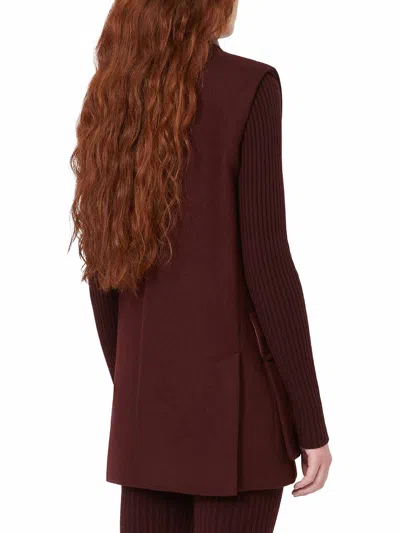 Max Mara Sleeveless Jacket With Leather Collar And Pockets In Burgundy