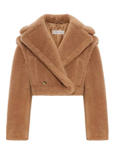 Max Mara Camel Teddy Santos 2-in-1 Cropped Gilet In Brown